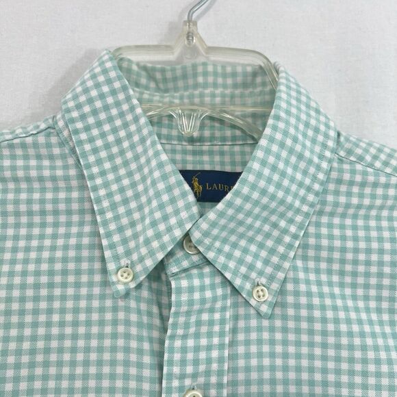 Ralph Lauren Shirt Mens Medium Flesh Pony Mint Green Gingham Plaid Oxford - Picture 7 of 14